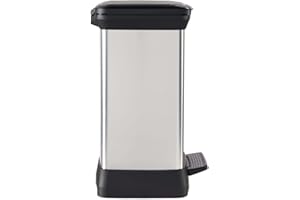 CURVER Poubelle à pédale Deco Bin - 30 Litres - Poubelle Haute Aspect Argent - Poubelle en métal et Plastique pour Cuisine, Bureau, Salle de Bain - 39 x 29 x 50,5 cm