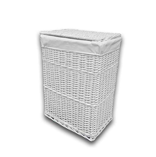 Arpan Large White Wicker Laundry Basket With White Lining