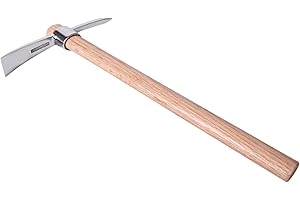 cadciehe Stainless-Steel Double Headed Pickaxe with Wooden Handle Grip Loosening Soil Digging Multifunctional Mattock Pickaxe A