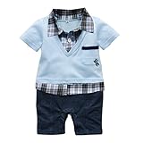 Waboats Kids Baby Boy Climbing Clothes Leave Two Lapel Shape Romper 12M Light Blue