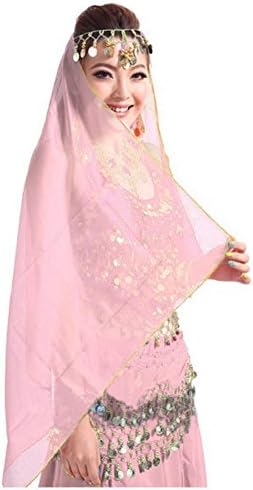 Yalatan Belly Dance Face Veil Chiffon Coins Head Scarf Shawl Headband