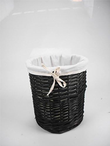 Brown White Honey Wicker Round Laundry Basket Bin Toilet Roll Holder + Lining[Black Bin]