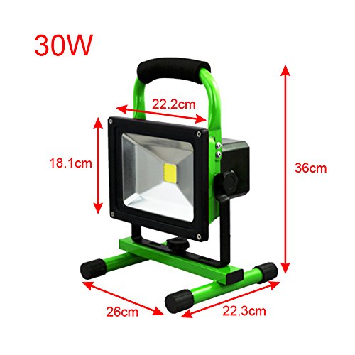 VINGO® 30W Akku LED Warmweiß Camping Lampe Strahler IP65 Handlamp mit Ständer Arbeitsleuchte Tragbare Baustrahler Akku Fluter (Grün) - 2