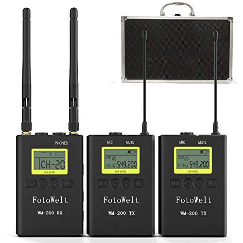 Fotowelt 100 Canali Doppio Canale UHF Microfono Lavalier Wireless Compatibile con Fotocamere/Videocamere DSLR/Telefoni Usato in Registrazione Video, Hosting del Programma Insegnamento e Intervista