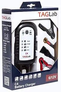 TAGLab C4 Battery Charger - 6V / 12V Smart Charger / Maintainer - Car Bike Scooter Motorcycle