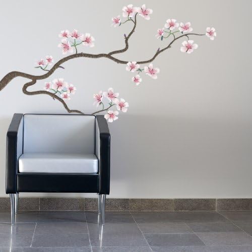 HDS7 - LARGE MOVABLE JAPANESE CHERRY TREE WALL DECAL. REPOSITIONABLE HOME WALL STICKERS. Brighten up any room with this floral wall sticker