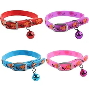 Woofy Cute Dog Cat Pet Collar Printed Easy Clip Buckle Bell Kitten Puppy Adjustable Collar Safety Buckle with Bells Cat Adjustable Collar with Bell for Puppy/Kitten Silicone (Collar May Very) - 1 Pcs Pack