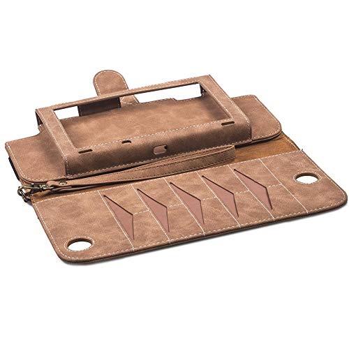 Preisvergleich Produktbild waysad Switch Tasche PU Leder Schutzhülle Tragbar Flip Reise Cover Mit Eingebauten Spielkartenhalter Für Nintendo-SwitchBraun