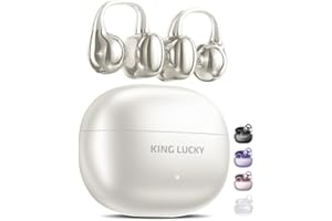 King Lucky Open-Ear-Kopfhörer Kabellos Bluetooth 6.0–Clip-On-Ohrhörer mit Mikrofon,50h Spielzeit,ENC,IPX5 Wasserfes –Komfortabel für kleine Ohren&Brillenträger,Ideal für Sport (Weiß)