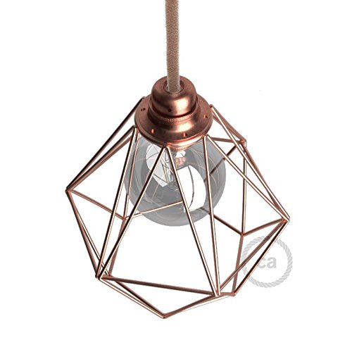 Lampenschirmkäfig Diamant Metall Kupfer beschichtet, Anschluss E27 - 2
