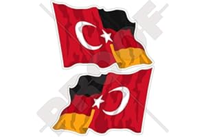 STICKERSWORLD DEUTSCHLAND-TÜRKEI Deutsch-Türkische Wehende Flagge 75mm Auto & Motorrad Aufkleber, x2 Vinyl Stickers (Links - Rechts)