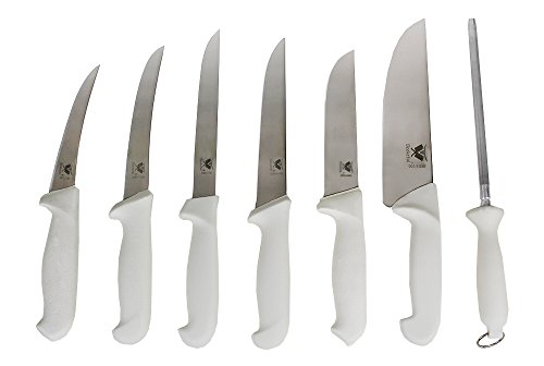 Beeketal 'Butcher' 7 tlg. Schlachtermesser Set mit rutschfesten, ergonomisch geformten Griffen, Metzgermesser Klingen aus gehärtetem und rostfreien 420J2 Messerstahl, Messerset mit 2 x Schlachtmesser, 2 x Stechmesser, 2 x Ausbeinmesser, inkl. Wetzstahl Messerschärfer