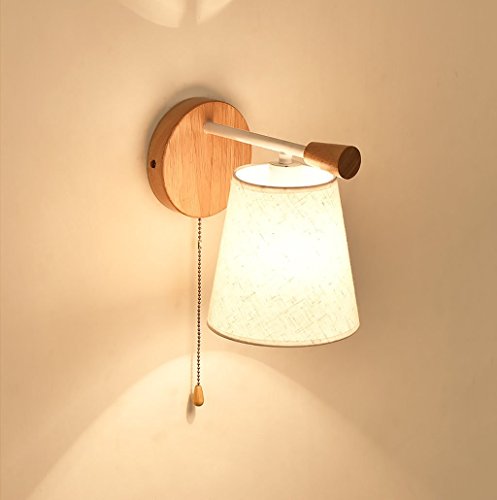 Preisvergleich Produktbild YRE Wandleuchten Stoff Wandleuchte E14 Schlafzimmer Nachttischlampe, Zugtaster, LED-Lesung Wandleuchte - Weiß