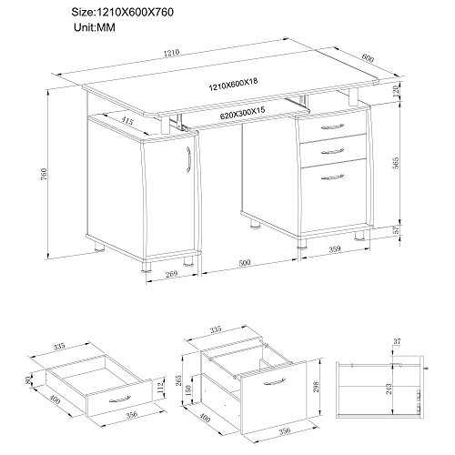 Piranha Trading Large Computer & Writing Desk with A4 Filing, 2 Stationery Drawers & Cupboard