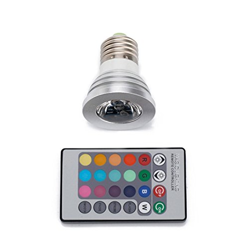 TaoNaisi 5430net E27/E26 - Bombilla LED RGB de 3 W con mando a distancia por infrarrojos para decoración del hogar/bar/fiesta/iluminación ambiental de estado de ánimo (parte superior plana)