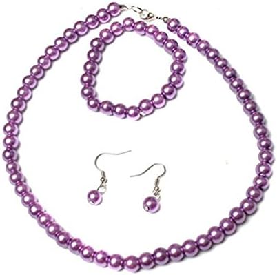 Jay JewelleryLilac Glass Pearl Necklace with Earrings and Bracelet