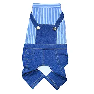 Jainsons Pet Products Striped Shirts Cozy Breathable Spring and Summer Denim Overalls Pet Jumpsuit Cute Stretchy for Puppies and Dogs (Size: S, Length 26 cm, Chest 38 cm, Neck 26 cm)