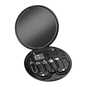 Dudao Multifunctional Storage Box, Including a Type-C Interface Data Cable One USB Adapter, Lighting Adapter and Micro Adapter A Card pin, 3 SIM Card Slots, and Mobile Holder Function - Black