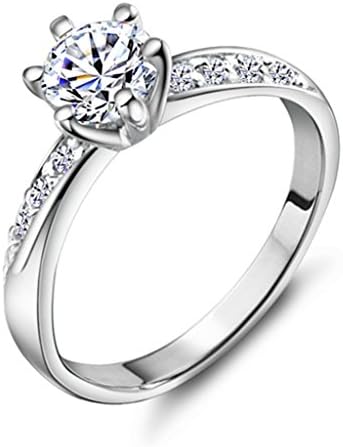 WIBERN 18K White Gold Plated Infinity Lovers Couples Wedding Promise Engagement Women Band Ring (Mosaic Stone)