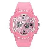 Dilwe Unisexuhr, 4 Farben Wasserdichte beiläufige PU-Digital-Analoguhr elektronische Sport-Armbanduhr(Rosa)