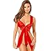 Produktbild Eleery Damen Dessous Set Lingerie Sexy BIkini Schleife Kostüm Babydoll Reizwäsche Nachtwäsche Nachtkleid (Rot)