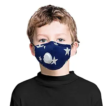VRITRAZ Cotton PM 2.5 Washable and Reusable Anti Pollution Dust Face Mask with Replaceable Filter (Star Blue, With Valve, Pack of 1) for Kids