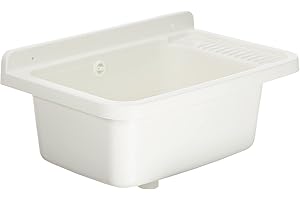 Adventa PP Resin Bowl with Dispenser, Wall mounting, with Siphon and Waste, Resistant to acids of Common use, Laundry, Garage, Outdoor, 60L x 40W x 25H, White, 60Lx40Px28H cm