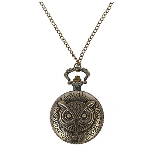 SODIAL(R) Eule Damen Quarz Uhr Taschenuhr mit Halskette Kette Mode Schmuck