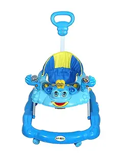 JoyRide Infant Musical Walker with Parent Push Handle, 3 Level Height Adjustment,Music & Light- Blue