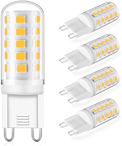 YuiipG9 LED Dimmable Bulb 5W, Warm White 3000K, Equivalent to 40W-50W Halogen, No Flicker, 400LM, G9 Socket, AC 220-240V, Pack of 4
