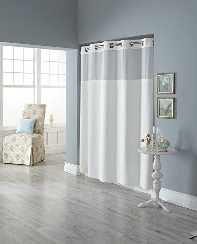 Hookless Shower Curtain with Removed Fabric Inner Liner 70.8 x 74 Inch Polyester Bath Curtain with Light-Filtering Mesh Screen Anti Mildew ABS Flex-On Rings White