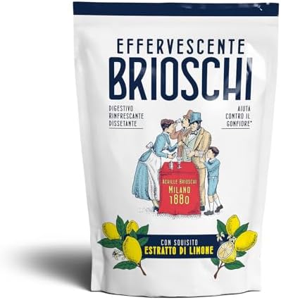 Effervescente Brioschi - Preparato granulare effervescente, rinfrescante e dissetante con squisito estratto di Limone, che allevia la sensazione di gonfiore dopo i pasti - Busta da 100g
