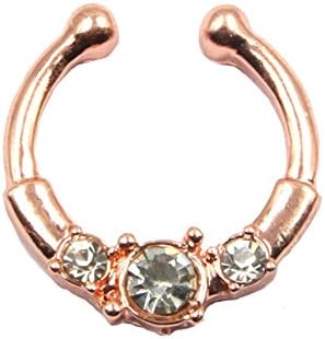 Fake Septum Clicker Nose Ring Non Piercing Hanger Clip Body Jewelry (Rose gold)
