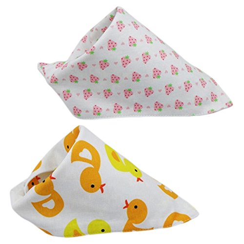 Set Of 2 Baby Cute Bandana Drool Bibs Unisex Cotton ( Strawberry & Bird )