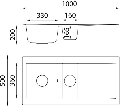 respekta Mineralite Spüle Küchenspüle Spülbecken Einbauspüle Denver 100×50 schwarz - 3