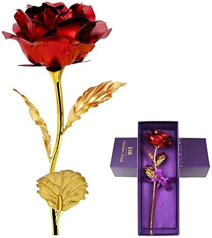 KAZIPA 25cm Gold Foil Artificial Flowers with the Luxury Gift Box for Valentine's Day Gift, Mother's Day Gift, Anniversary Gift, Birthday Gift(Red)