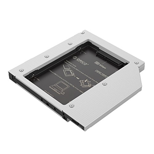 ORICO 2,5" Festplattenrahmen Caddy auf 12,7 mm Notebook CD-/DVD-ROM Adapter, für 5 / 7 / 9,5 / 12,5 mm 2nd HDD oder SSD, Aluminium, mit Schraubendreher