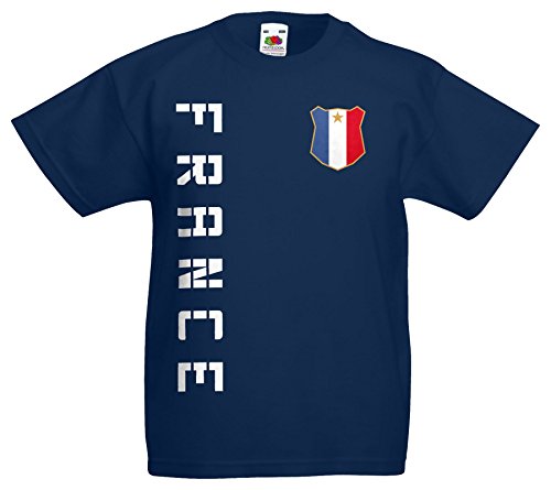 Frankreich France Kinder EM 2016 T-Shirt Trikot Name Nummer (Navyblau, 104)
