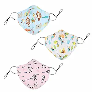 Chicco ComfyPro Face Mask, Effective Against 95% Particles, Soft & Breathable, Comfortable Nose Band, Adjustable & Reusable, Design- Panda, Jungle, Birds, for Kids 3-6Y (Pack of 3), White, S