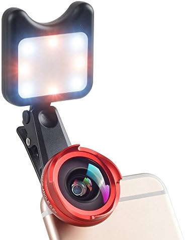 MIAO LAB 4 in 1 Camera Lens Kit 120 Degree Wide Angle Lens + 10X Macro Len + Kaleidoscope Lens + LED Flashlight Clip-on Phone No Distortion for iPhone 7/6s Samsung S8 Android Smartphones (Red)