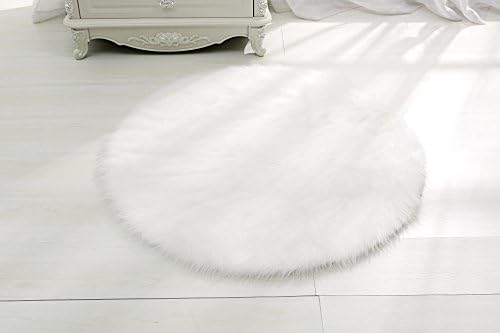 RugMall Round Shaggy Rug Faux Fur Sheepskin Rugs For Living Room Bedroom, White(75cm Diameter,Circular)