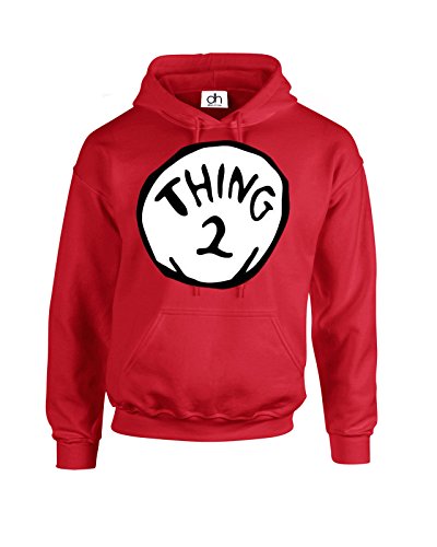 D&H CLOTHING UKThing Two 2 Couples Matching Funny Costume Cat Twins Top Unisex Fit Hoodie Hooded Sweatshirt Jumber SIZE XL RED