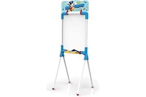 Chicos - Pizarra Infantil Mickey Mouse 2 en 1 | Pizarra con Caballete, Incluye 10 Tizas, Rotulador Borrable, Paño y Plantilla de Mickey | a partir de 3 4 5 Años (53009)