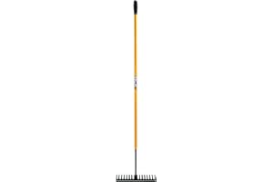 JCB 150cm Contractors Rake, 16 Square Teeth, Carbon Steel, 400 mm Width Head, Heavy-Duty Tubular Steel Shaft, Professional Garden Tools