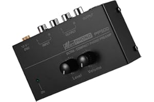 ERYUE preamplificador de Phono,Preamplificador de preamplificador de Fono ultracompacto con Controles de Nivel y Volumen Entrada y Salida RCA 1/4