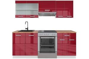 Vicco cucina componibile R-line, Bordeaux lucido/bianco, 200 cm, PL Rovere