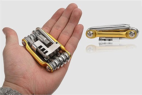 LARS360 Fahrrad Multitool 11 in 1 Multifunktionswerkzeug mit Inbusschlüssel und Steckschlüsseln klappbar Tools Kit Blau/Gold - 5