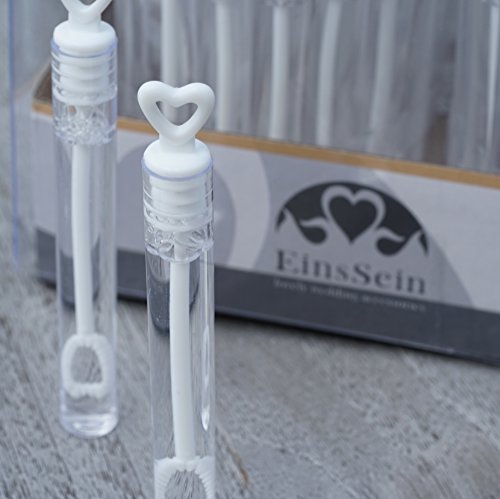 96er Box WEDDING BUBBLES Seifenblasen HOCHZEIT EinsSein® Herzgläschen weiss | Unverzichtbar für perfekte Hochzeitsfotos | Party Goldene Hochzeitstorte Geburtstag Feier Herz Gastgeschenke - 4