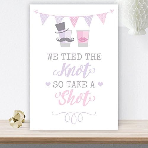 Purple Scrunch Pretty Lilac & Pink Bunting We Tied The Knot So Take A Shot Table Sign (LIB38)