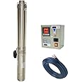 V-Guard Submersible Pump 1HP Single Phase with Control Panel (NOVA-OT0110), Oil Filled, Stainless Steel and 1 sq. mm Submersible Flat Wire (40 Meter)